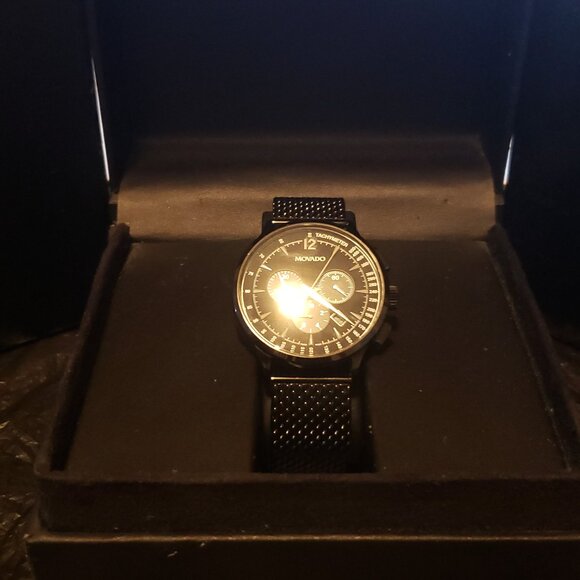 Movado Circa Chronograph with Tachymeter Black Stainless Steel Mesh Band - Picture 3 of 5